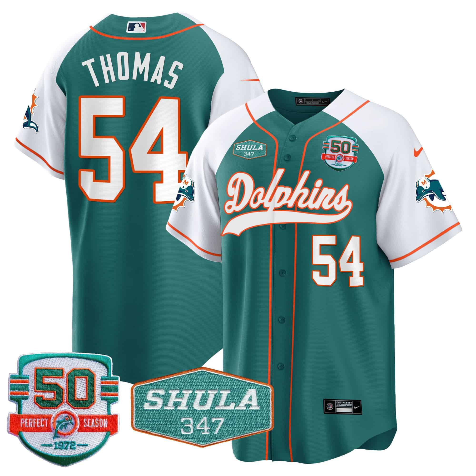 Men Miami Dolphins #54 Thomas Green 2024 Nike 50th Don Shula Memorial Patch Baseball NFL Jersey